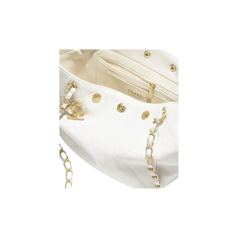 CHANEL Polished Lambskin Tote Bag, Shopping Bag, Shoulder Bag Trumpets Women's White-3