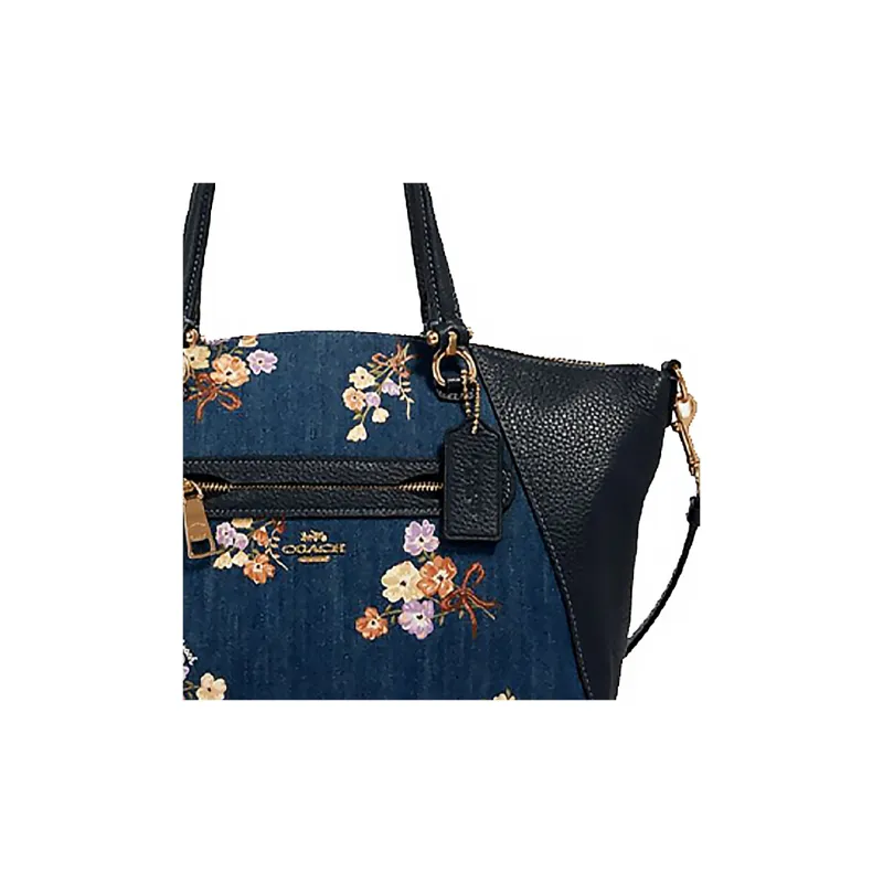 COACH Prairie Leather Crossbody Bag, Shoulder Bag, Handbag Medium Size Women's Denim Blue & Black-3