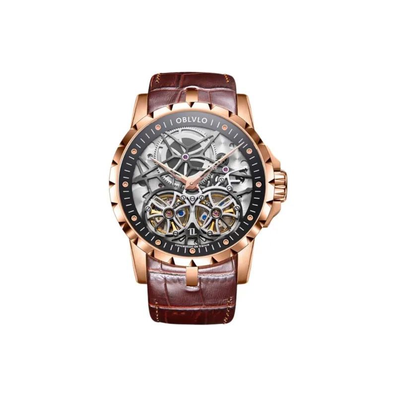 OBLVLO Automatic Mechanical Movement Cowhide Strap Watch Unisex Silver Dial-7