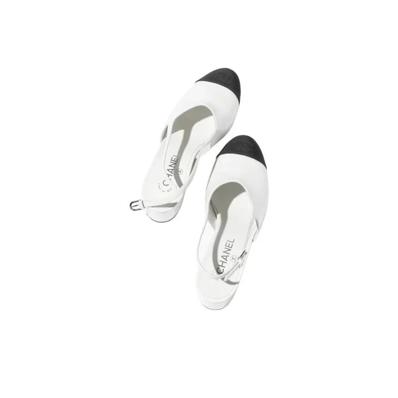 CHANEL Chunky Heel High Heels 4.5cm Women's White-2