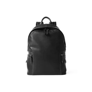 Sharkborough Vegetable Tanned Top Grain Cow Leather Casual Business Commute Backpack Regular Men's Black