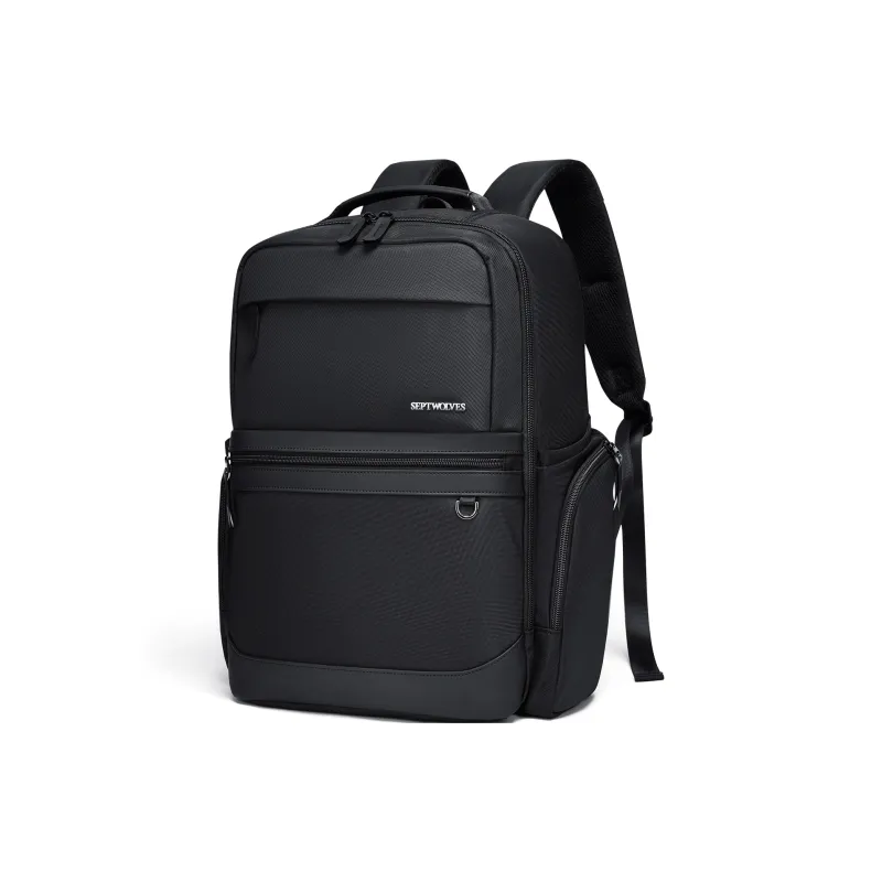 SEPTWOLVES Fabric Versatile Workplace Style Double Shoulder Backpack QPL Unisex Black-0