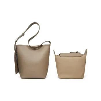 Teenmix Cow Leather Bucket Bag, Shoulder Bag Regular Women's Black/Elephant Gray/Angora Red
