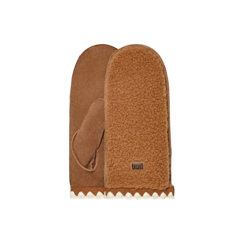 UGG Wool Polyester Leather Gloves Women's Brown-1