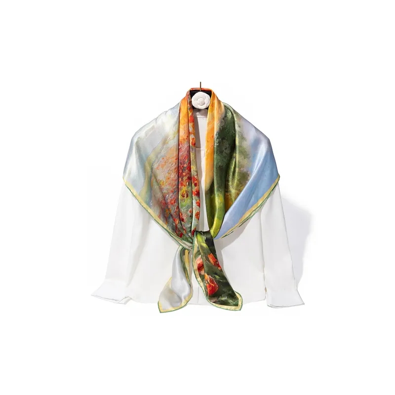 Shanghai Story 100% Mulberry Silk Scarves Women's Blue White, Gift Box Set-72