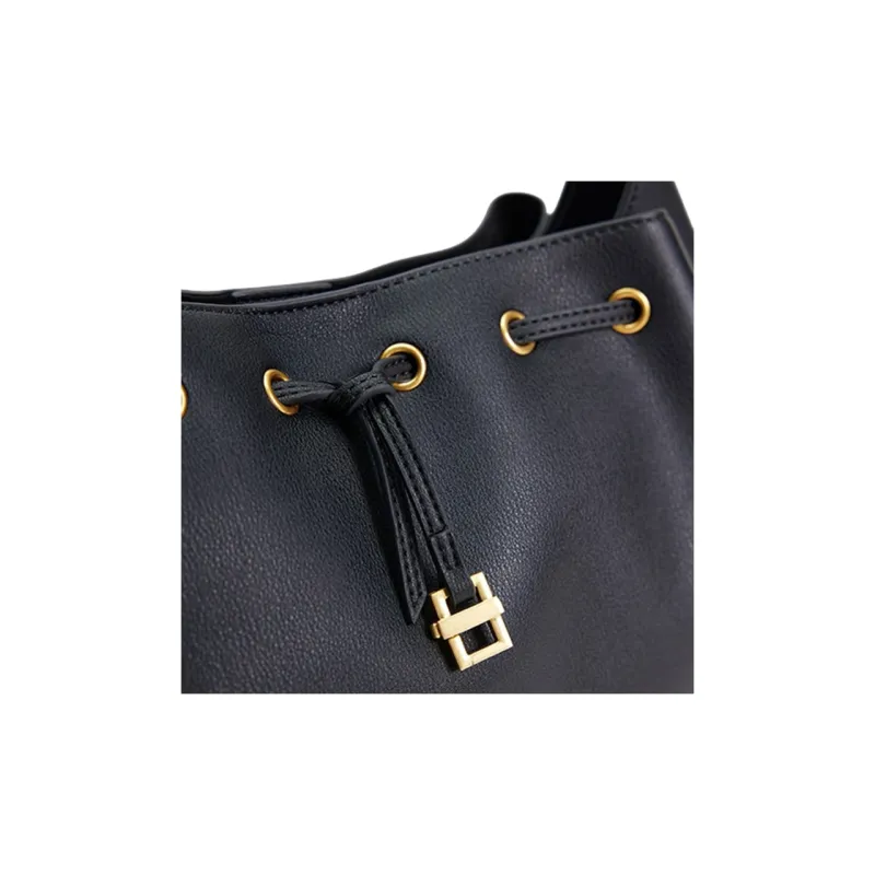 URBAN REVIVO Artificial Leather Tote Bag, Shopping Bag, Crossbody Bag Medium Size Women's Black-3