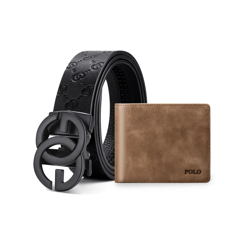 POLO Cow Leather Belts Men's Electrophoresis Black Width 3.5cm-7