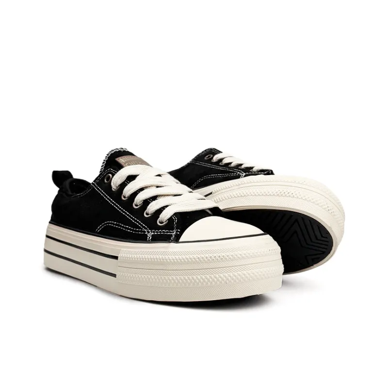 Mengsai Height Increasing Abrasion Resistant Lightweight Low Top Canvas Shoes Unisex Black White-2