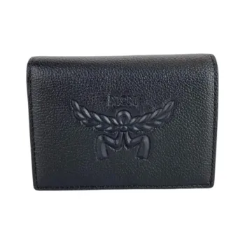 MCM Embossed Leather Wallet Mini Women's Black