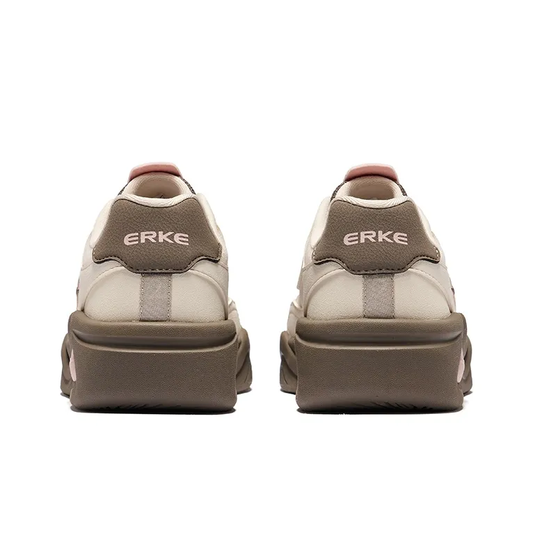 Erke The Clouds Come Anti Slip Wear Resistant Low Top Skateboard Shoes Women's Eggnog Gray Brownstone-3