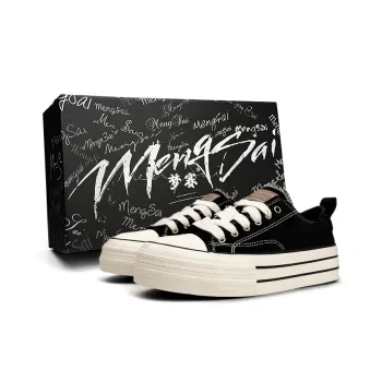 Mengsai Height Increasing Abrasion Resistant Lightweight Low Top Canvas Shoes Unisex Black White