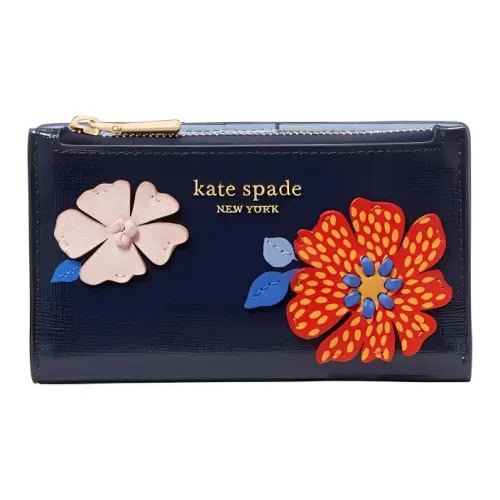Kate Spade DottieBloom Saffiano Patent Leather Wallet Small Size Women's Paris Marine Blue Multicolor