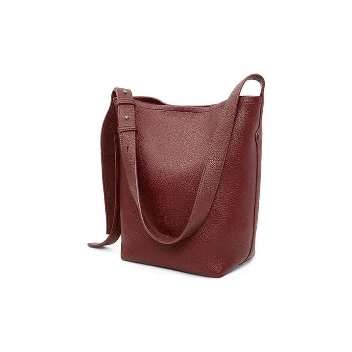 Teenmix Cow Leather Bucket Bag, Shoulder Bag Regular Women's Black/Elephant Gray/Angora Red-18