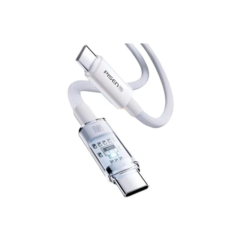 PISEN Fast Charging Cable LT CC16 1200 2m 1 to 1 Type C To Type C Transparent Plug Cables-2