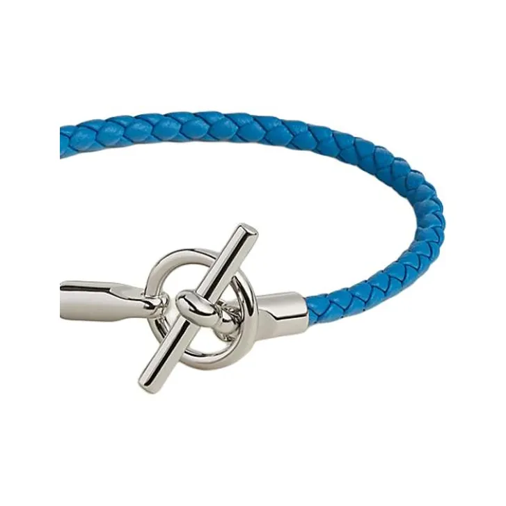 HERMES Swift Calfskin Palladium-Plated Bracelets Women's Blue-1