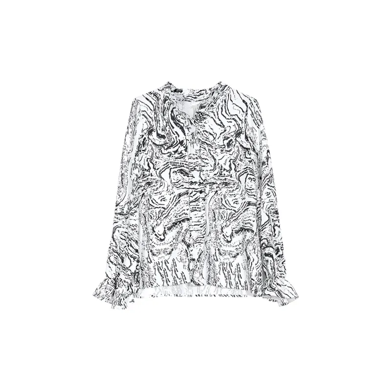 Wbwq Shirt Women's Black And White Florals-1