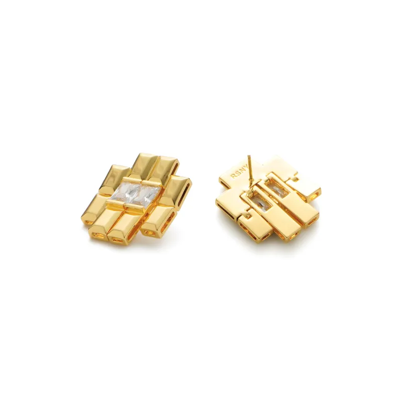 RSNY Gold Plated Copper Stud Earrings Women's-5