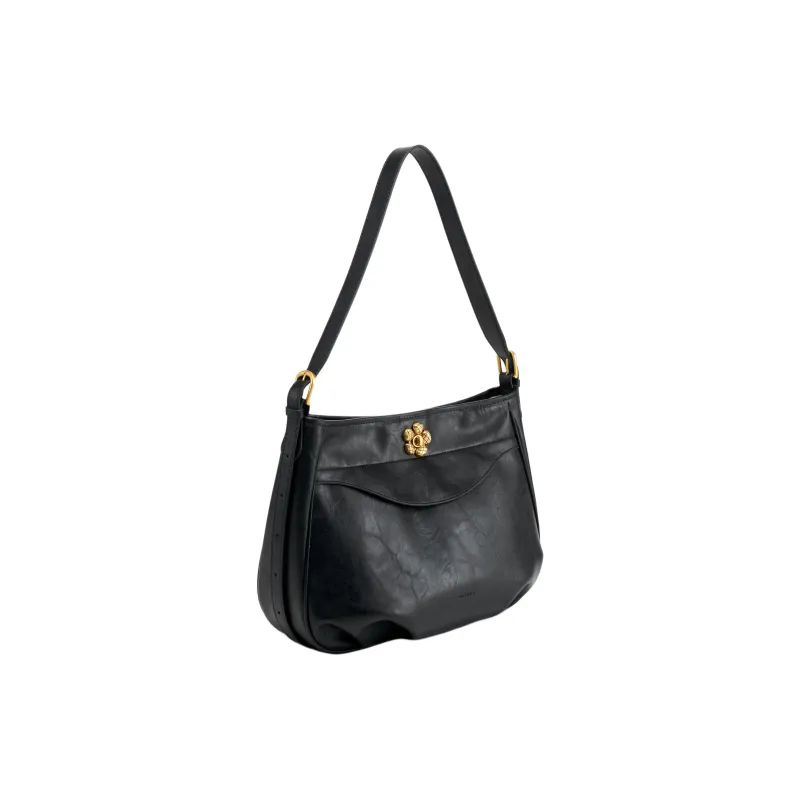 Simedin Cow Leather Shoulder Bag Medium Size Women's Black/Coffee/Ecru-4