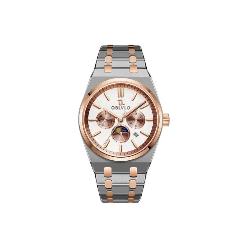OBLVLO Automatic Mechanical Movement Steel Strap Men's Watches White Dial