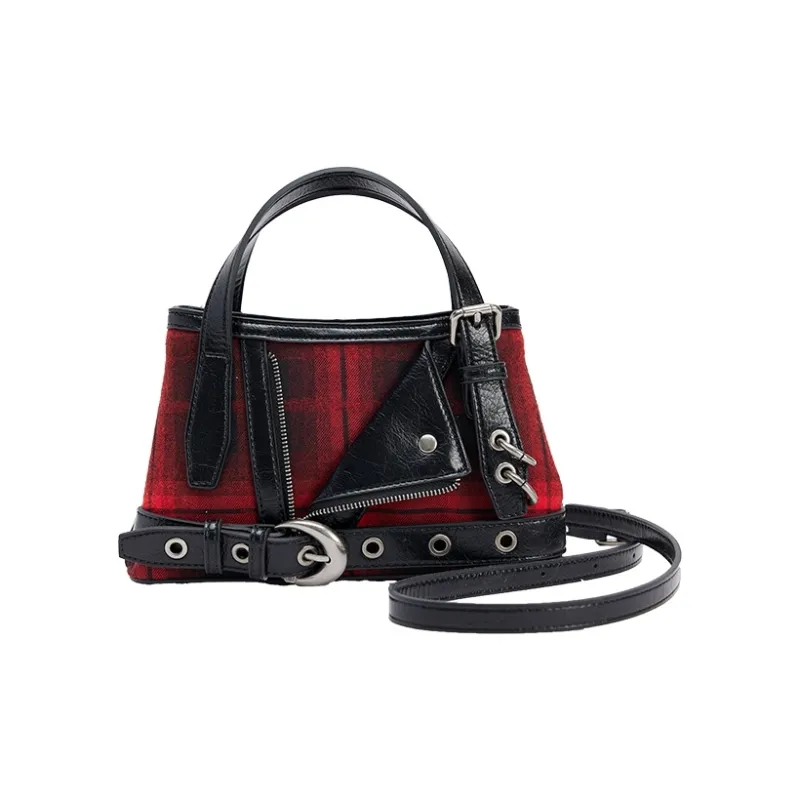 URBAN REVIVO Fabric Crossbody Handbag Trumpets Women's Total Crimson Plaid-0