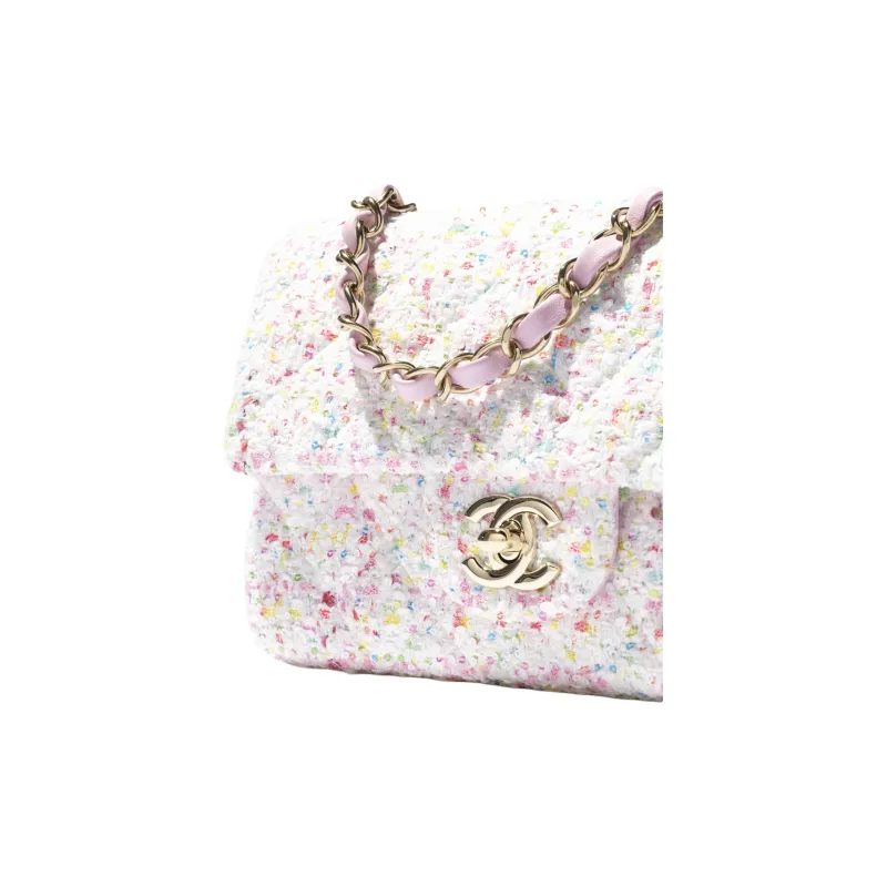 CHANEL Soft Woolen Crossbody Bag, Shoulder Bag Mini Women's White & Pink-2