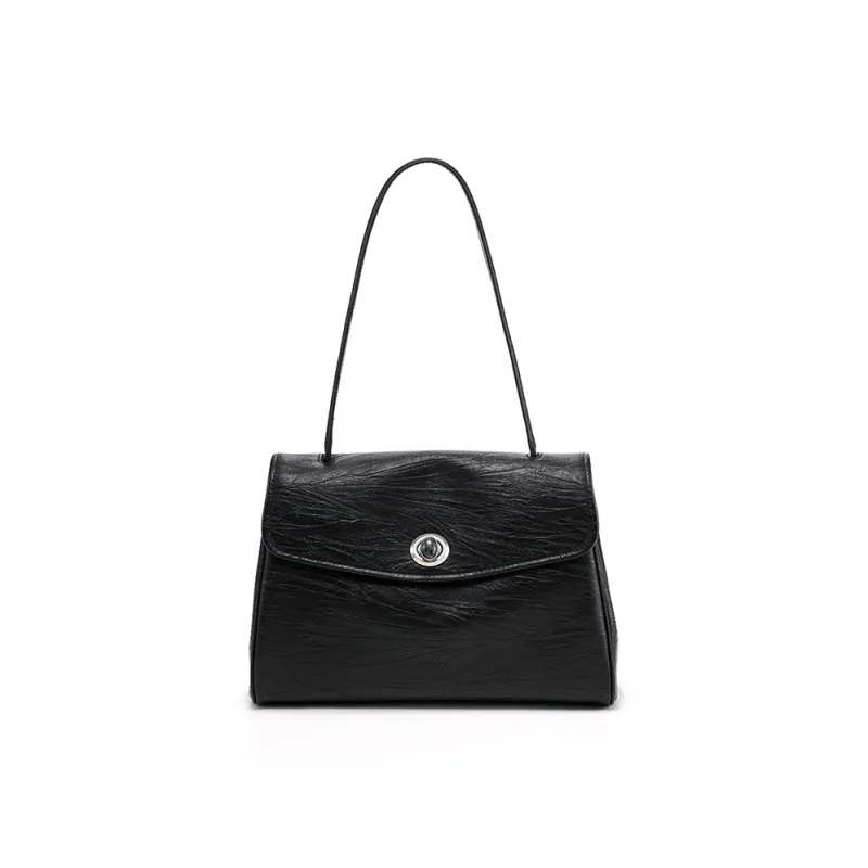 Simedin Cow Leather Crossbody Bags Shoulder Bags Large Size Women's Deep Black/Antique Silver-0