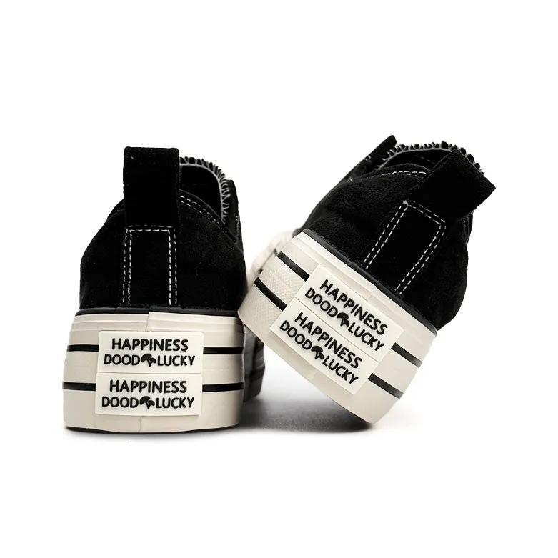 Mengsai Height Increasing Abrasion Resistant Lightweight Low Top Canvas Shoes Unisex Black White-3
