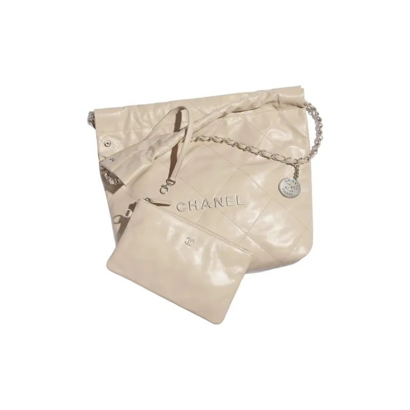 CHANEL Shiny Calfskin Shoulder Bag Trumpets Women's Beige-2