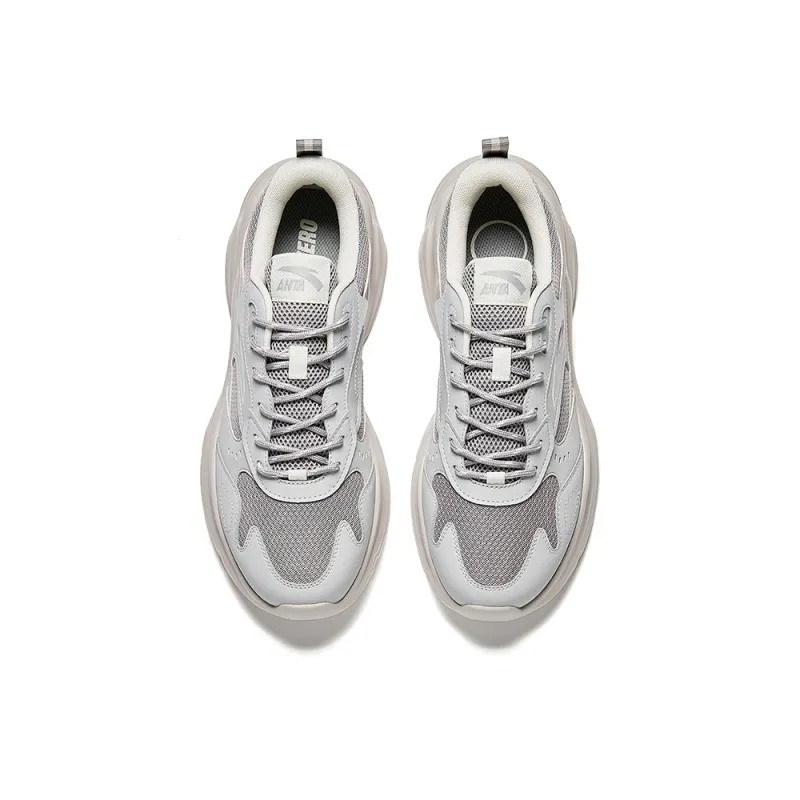 Anta Little Chunky Height Increasing Lightweight Breathable Low Top Casual Shoes Men's Gray-2