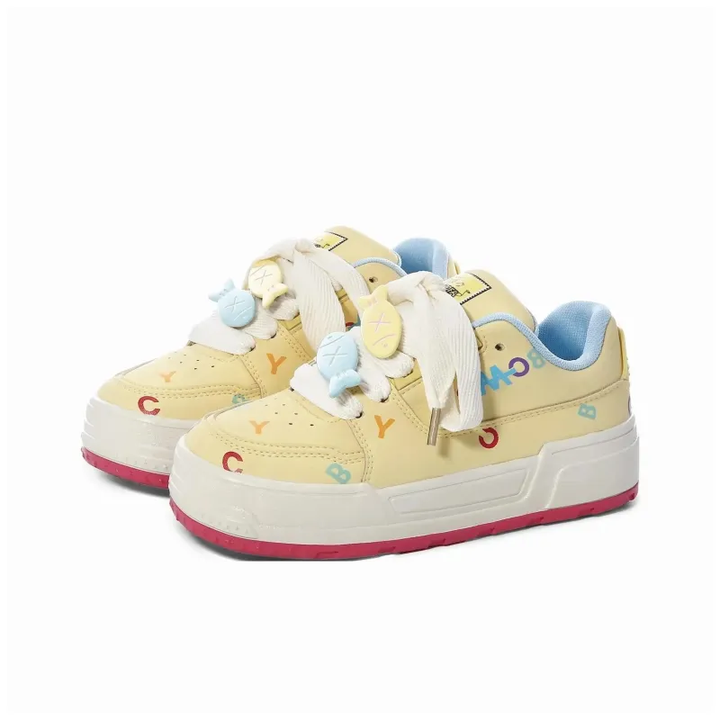 7 SEVFUN Wear resistant And Lightweight Low Top Skateboard Shoes Women's Yellow-2