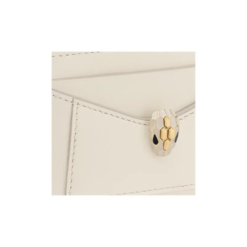 BVLGARI Serpenti Forever Series Calfskin Card Holder Women's White-3