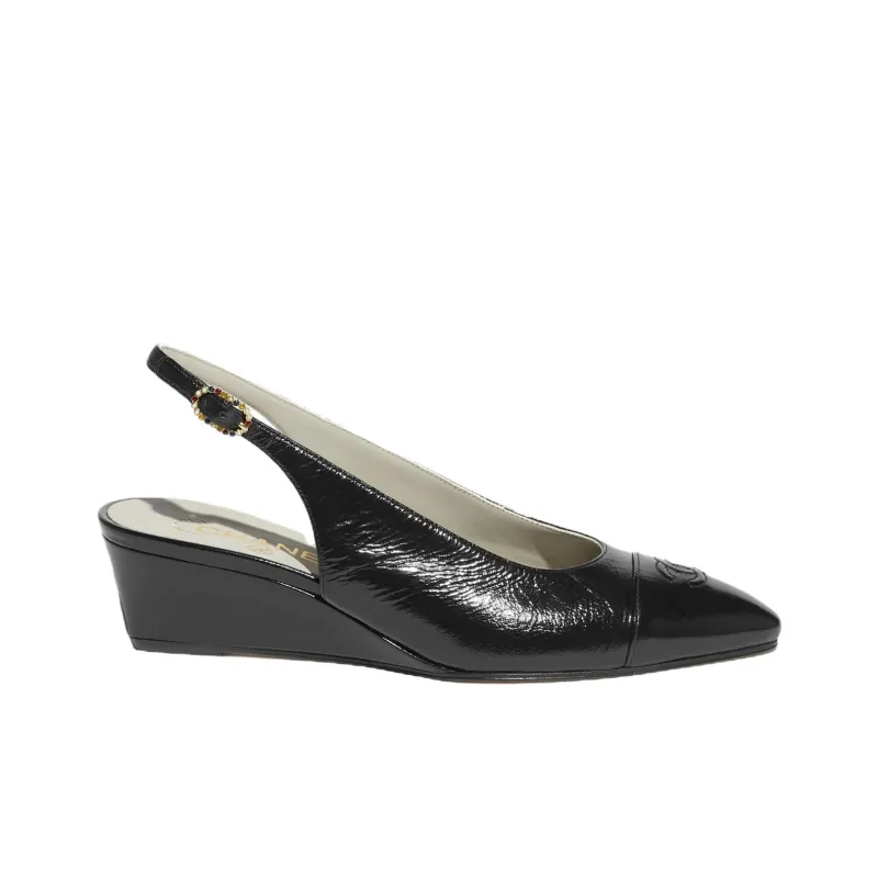 CHANEL 25P Wedge Heel High Heels 4.5cm Women's Black-1