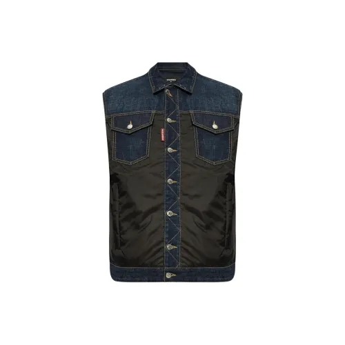 DSQUARED 2 Dark Urban Wash Denim Puffer Vest