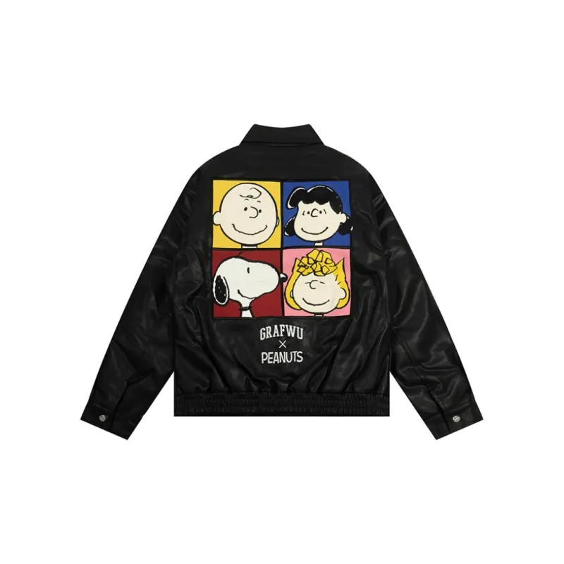 GRAF Leather Jackets Men Snoopy 4 Person Head Image Shearling Coat-1