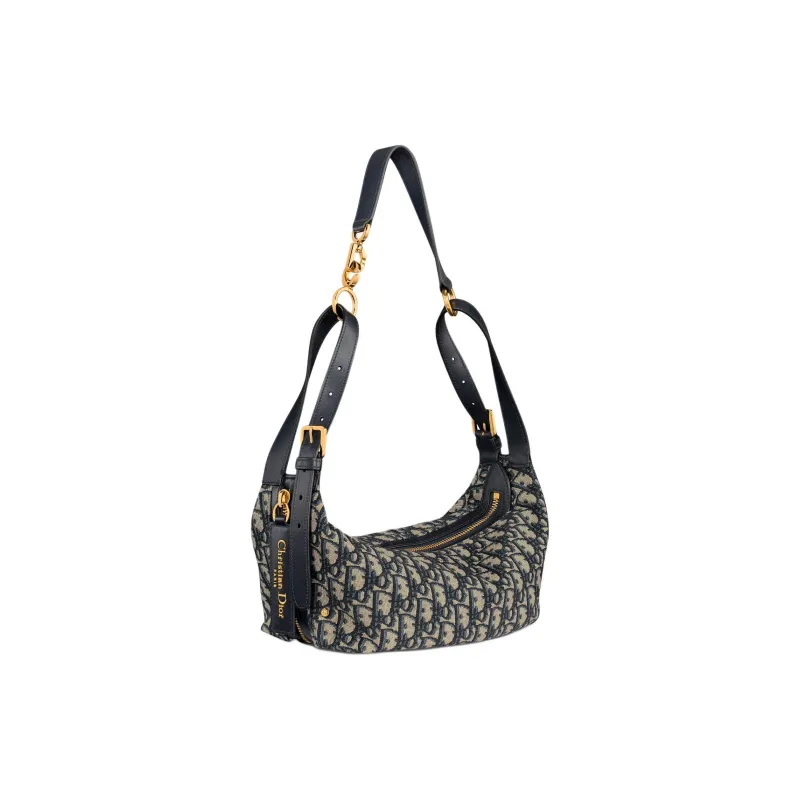 DIOR Cotton Shoulder Bag Small Size Women's Blue-4