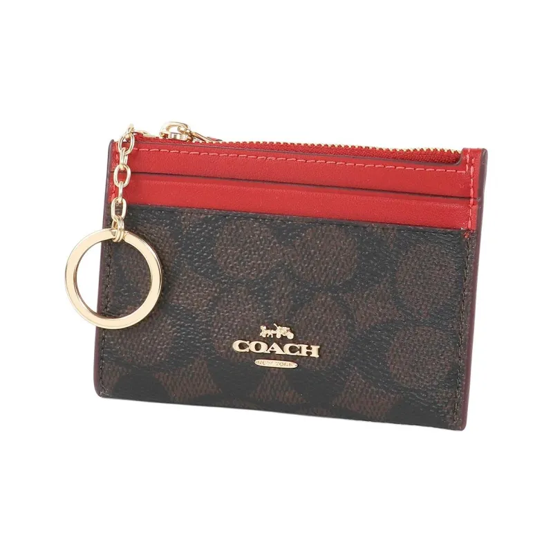 COACH Coated Canvas Card Holder Mini Women's Red-2
