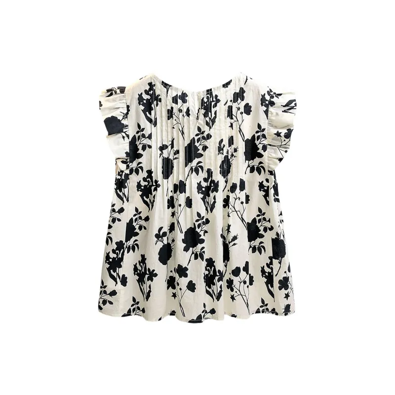 Cypress House Shirt Women's Beige With Black Floral-1