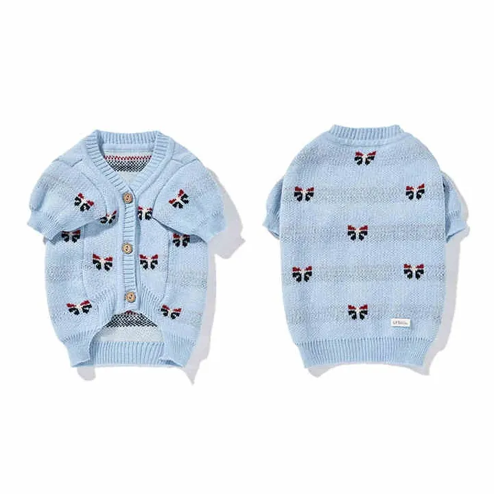 UFBemo Pet Clothing, Hand Crochet Lapel/bow Jacquard/woven Collar Cable Cardigan-3