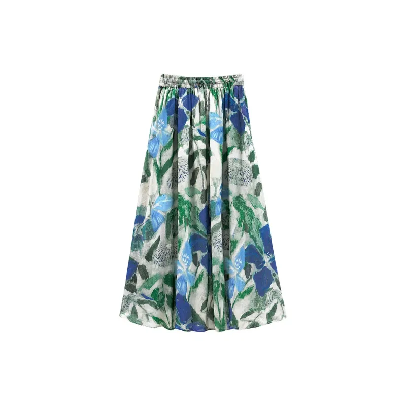 Cypress House Casual Long Skirt Women's Blue Green Floral-1