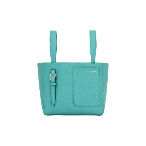 Valextra Millepunte Calfskin Bucket Bag, One Shoulder Handbag Micro Women's Ocean Blue