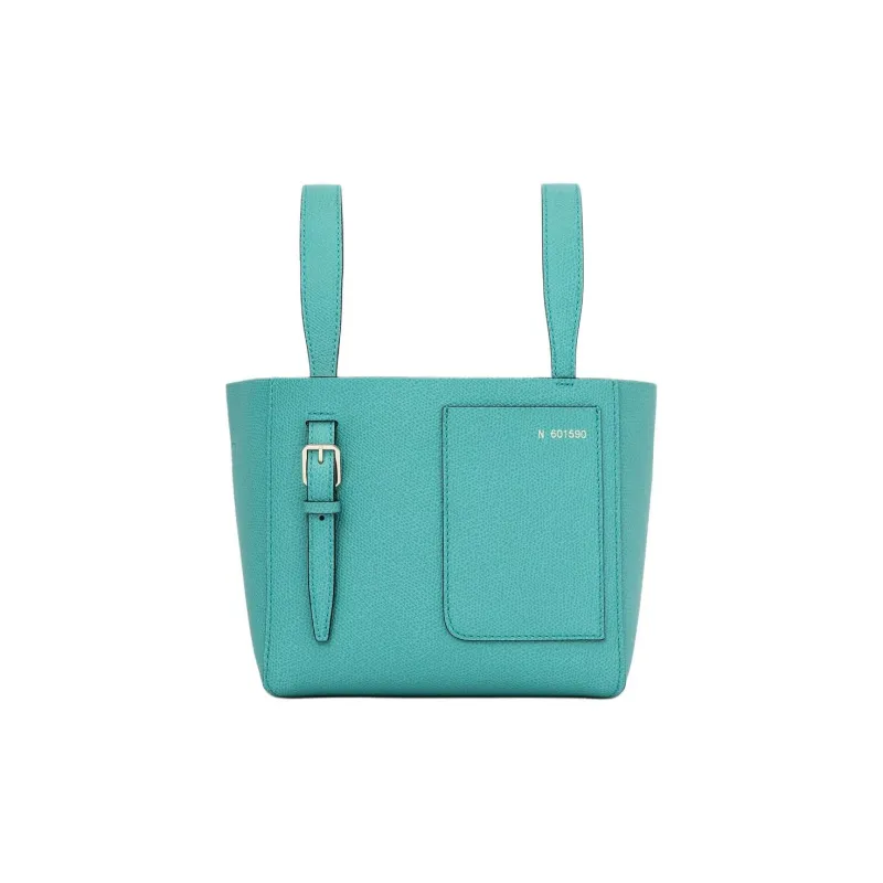 Valextra Millepunte Calfskin Bucket Bag, One Shoulder Handbag Micro Women's Ocean Blue-0