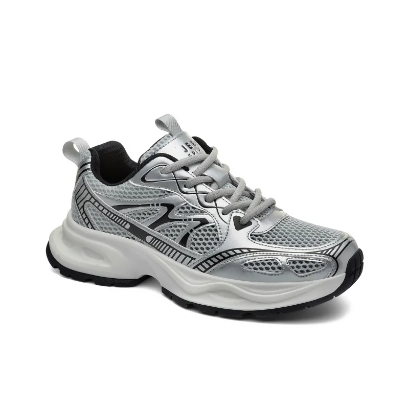 JEEP SPIRIT Anti-Slip Wear-Resistant Breathable Lightweight Height Increasing Low-Top Chunky Sneakers Men's Silver-2