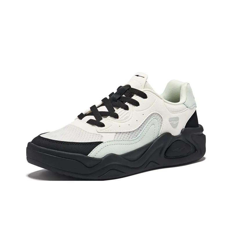 Erke Non-slip Wear-resistant Shock Absorption Low-Top Skateboard Shoes Women's White Green Black-2