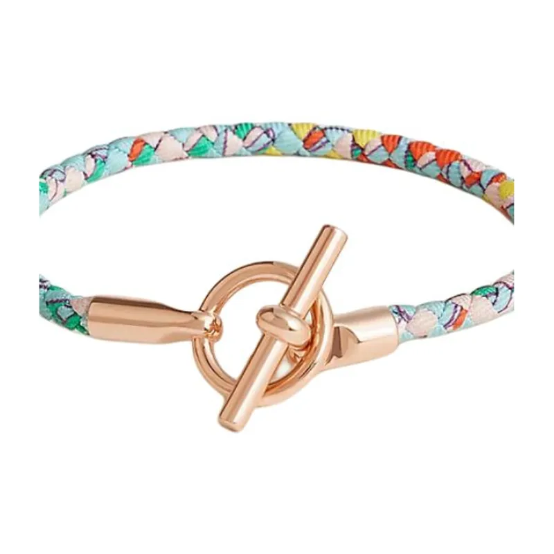 HERMES Silk Rose Gold-Plated Bracelets Women's Green-1