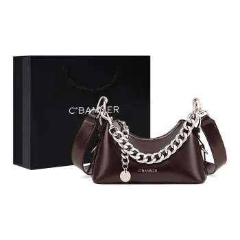 C°BANNER Cow Leather One Shoulder Crossbody Chain Pillow Bag Regular Women's Wine Coffee