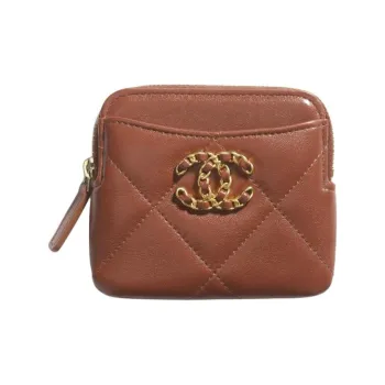 CHANEL 19Bag Bright Lambskin With Metal Accents Coin Purse Women's Brown