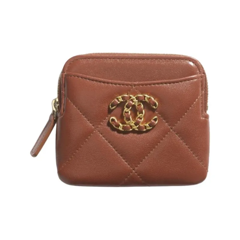 CHANEL 19Bag Bright Lambskin With Metal Accents Coin Purse Women's Brown-0