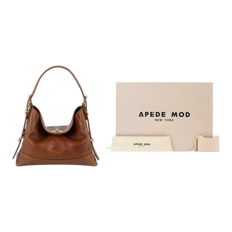 APEDE MOD Calfskin Square Lock Zongzi Bag Handbag, Underarm, Shoulder Bag Small Size Women's Toffee Crocodile Pattern-0