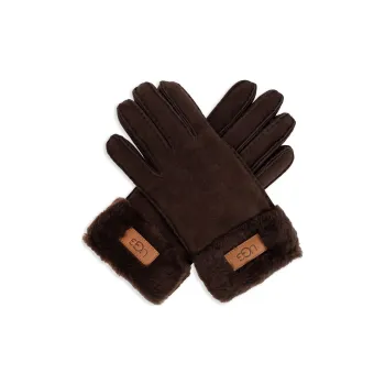 UGG Sheepskin Leather And Fur Gloves Women's Brown