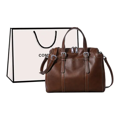 COMELY Cow Leather Totes Handbags Large Size Women's Vintage Brown